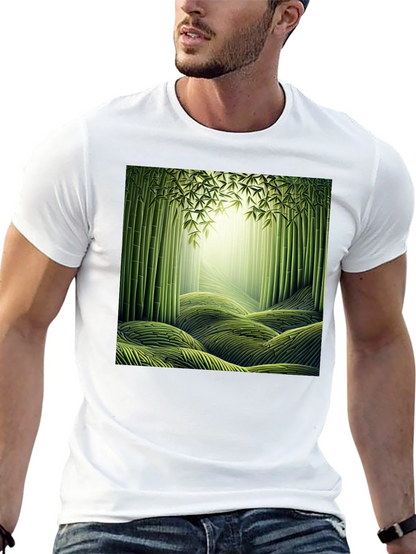 Camiseta Negra con Diseño de Bosque de Bambú