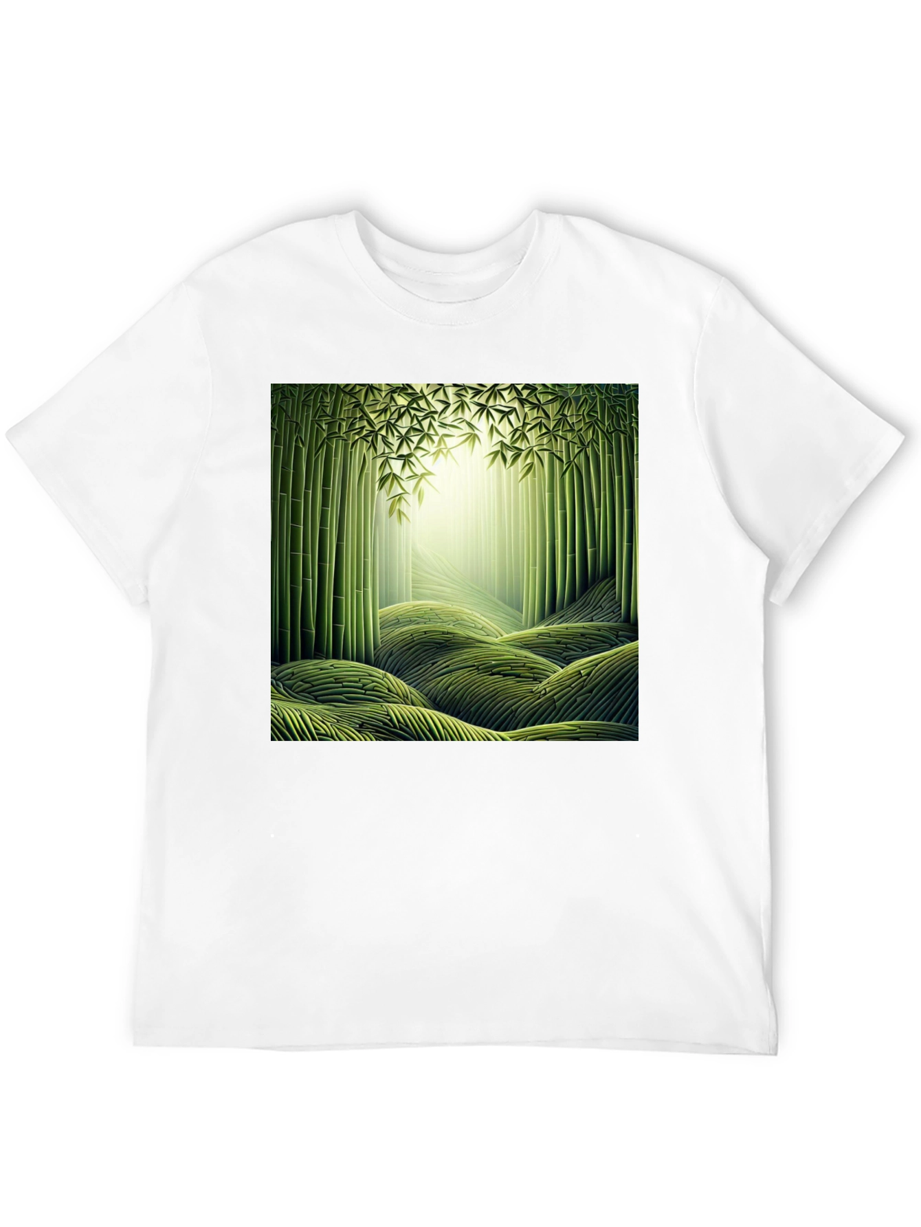 Camiseta Negra con Diseño de Bosque de Bambú