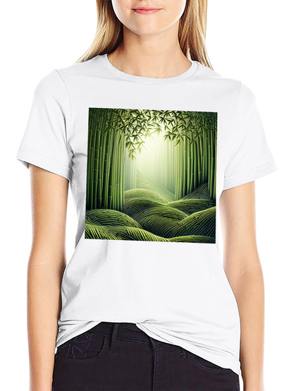 Camiseta Negra con Diseño de Bosque de Bambú