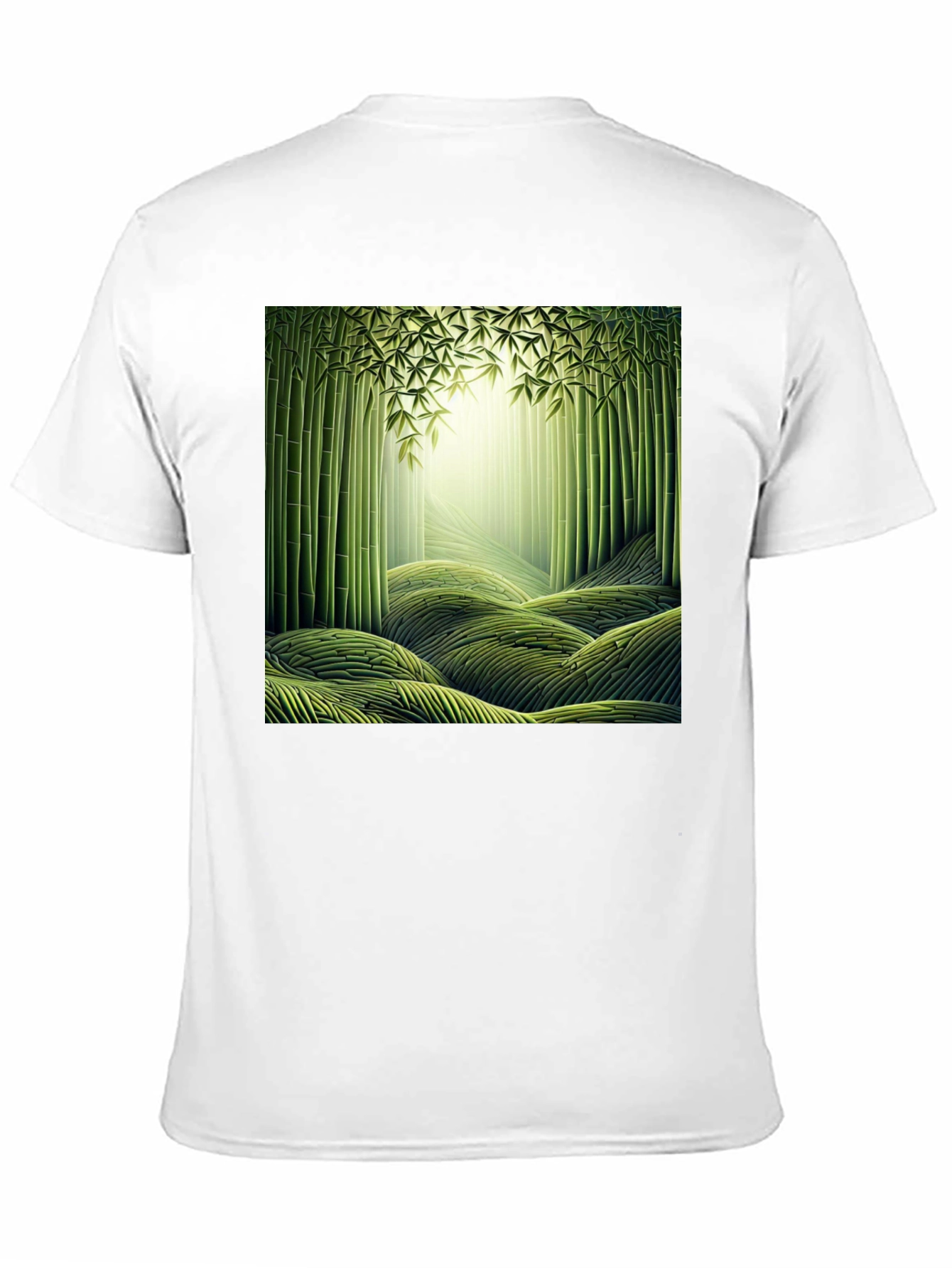 Camiseta Negra con Diseño de Bosque de Bambú