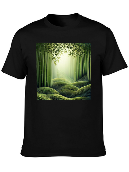 Camiseta Negra con Diseño de Bosque de Bambú