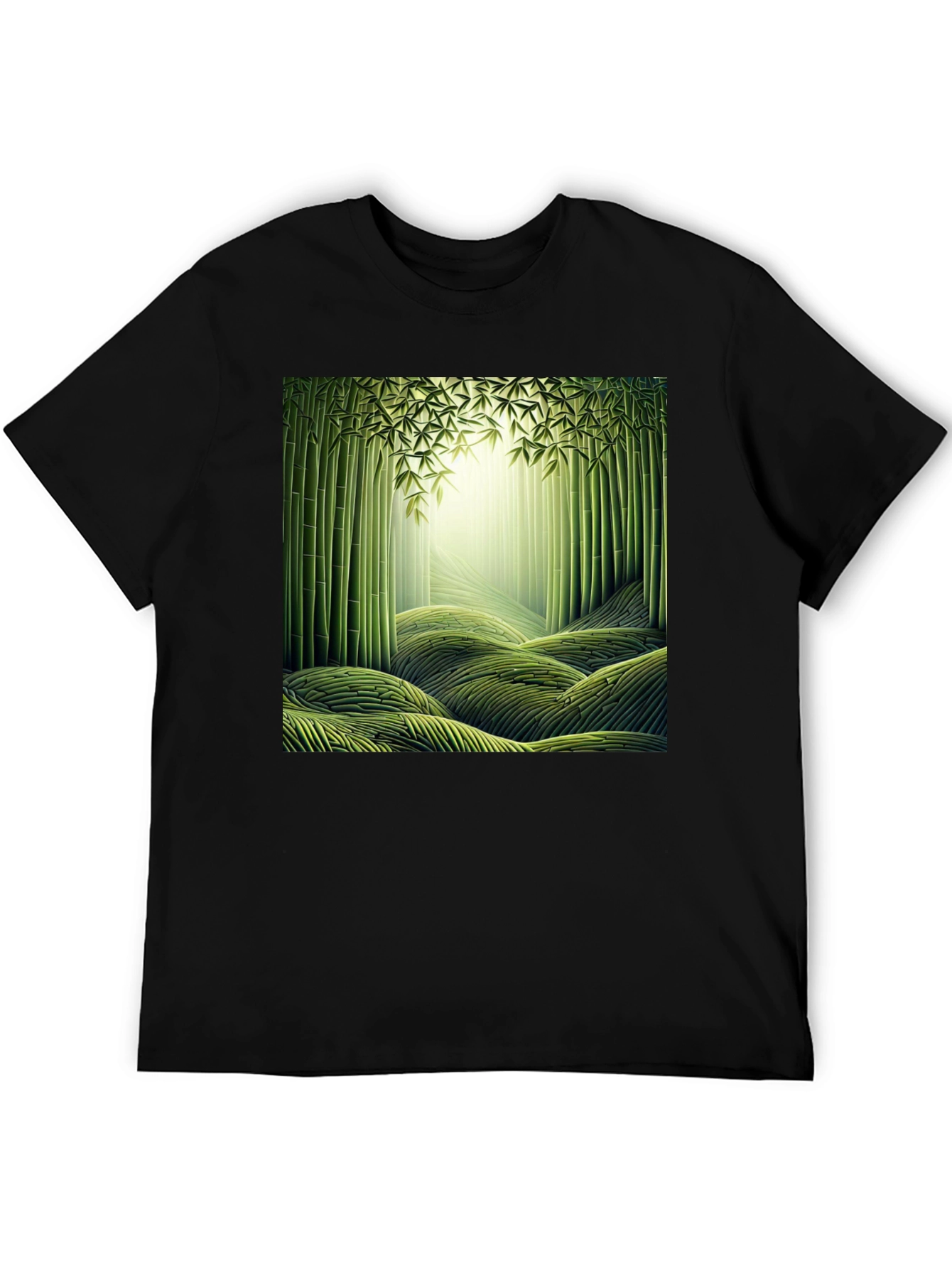 Camiseta Negra con Diseño de Bosque de Bambú