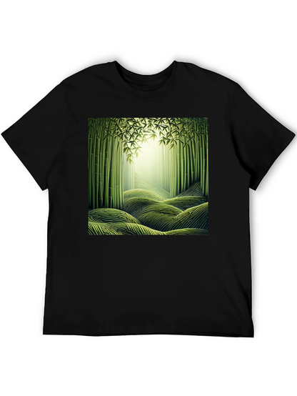 Camiseta Negra con Diseño de Bosque de Bambú