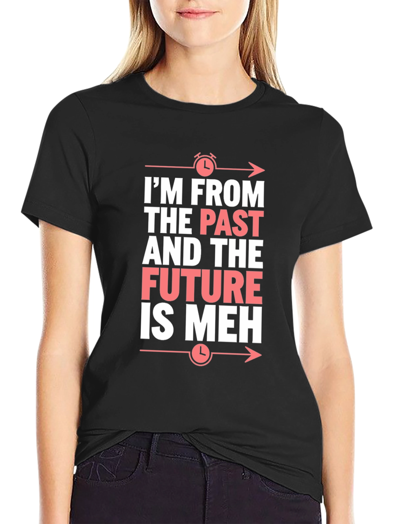 Camiseta Negra: Pasado Futuro ¡Meh! Divertida