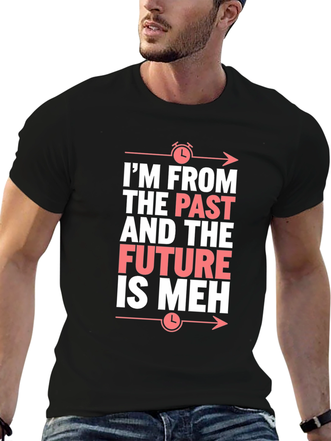 Camiseta Negra: Pasado Futuro ¡Meh! Divertida