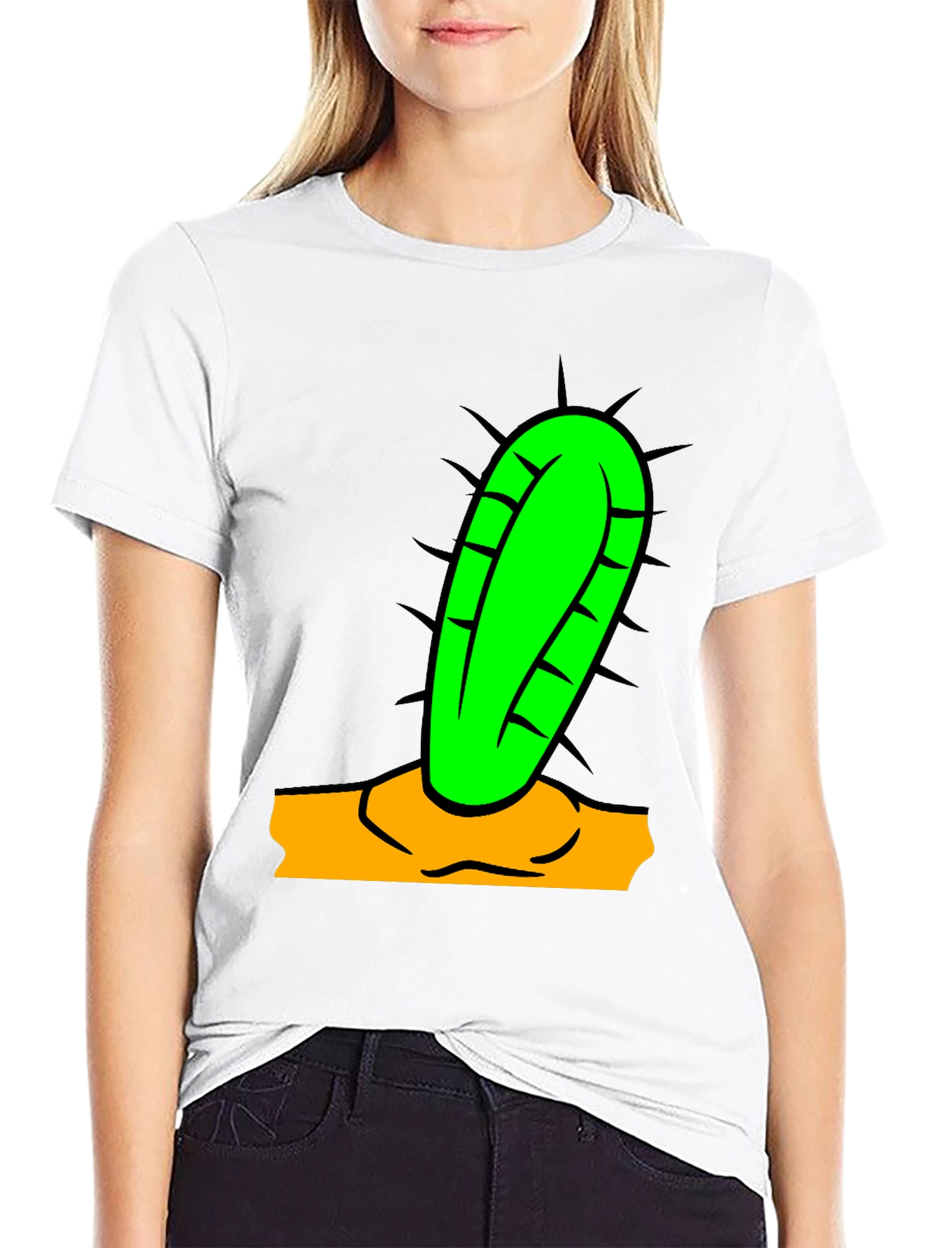 Camiseta Negra con Diseño de Cactus Divertido