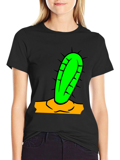 Camiseta Negra con Diseño de Cactus Divertido
