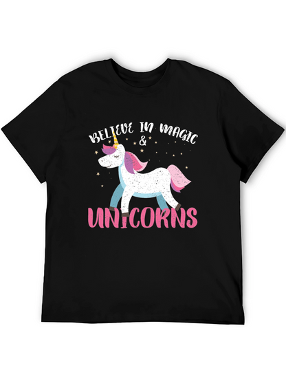 Camiseta Negra Unicornio Mágico para Hombre
