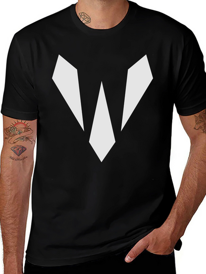 Camiseta Negra con Diseño Abstracto en Blanco