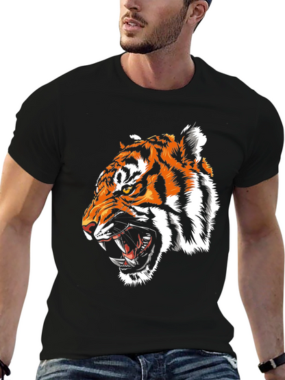 Camiseta Negra con Estampado de Tigre Feroz
