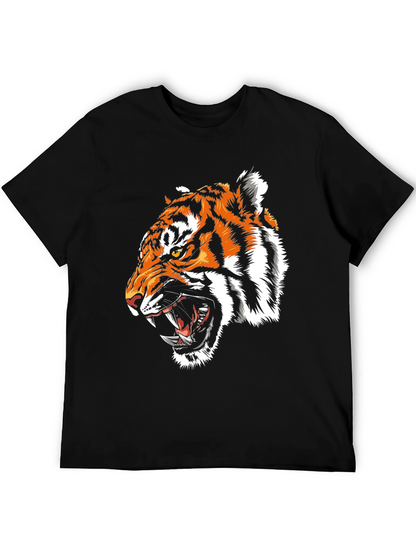 Camiseta Negra con Estampado de Tigre Feroz