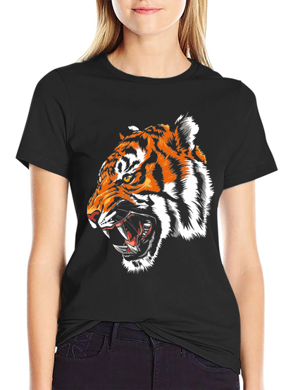 Camiseta Negra con Estampado de Tigre Feroz