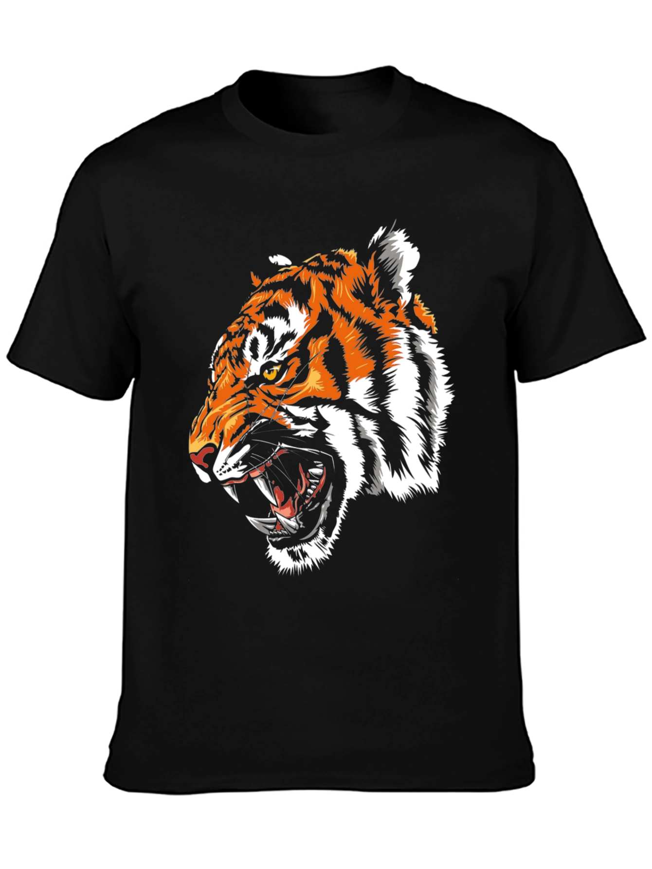 Camiseta Negra con Estampado de Tigre Feroz