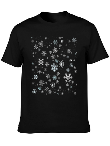 Camiseta Negra con Estampado de Copos de Nieve Invernal
