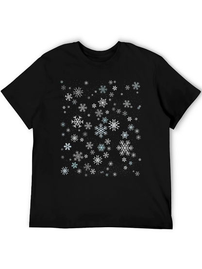 Camiseta Negra con Estampado de Copos de Nieve Invernal