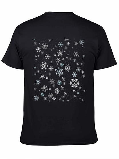 Camiseta Negra con Estampado de Copos de Nieve Invernal