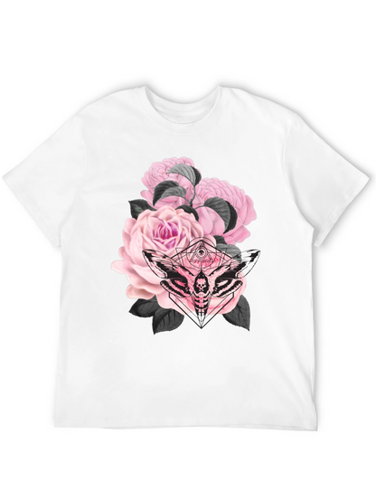 Camiseta Negra con Estampado de Rosas y Polilla