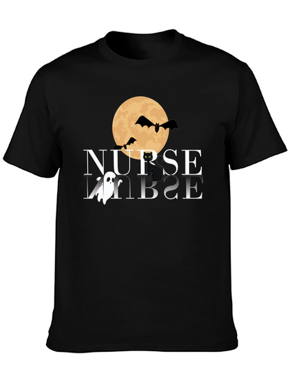 Camiseta Halloween Enfermera: Luna Murciélagos y Gato
