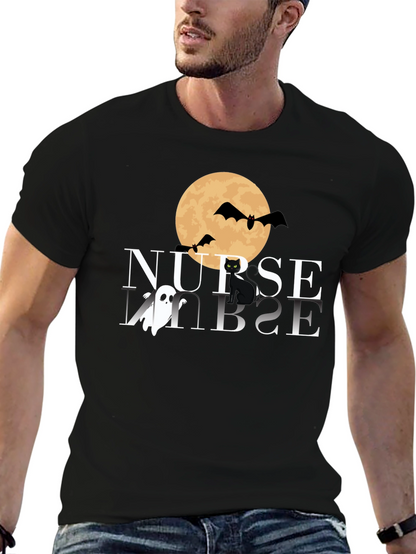 Camiseta Halloween Enfermera: Luna Murciélagos y Gato