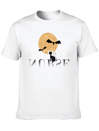 Camiseta Halloween Enfermera: Luna Murciélagos y Gato