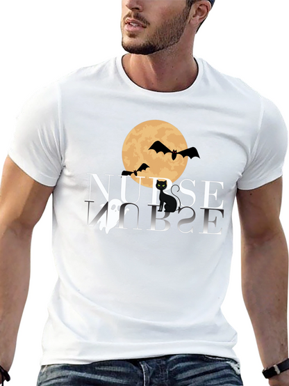 Camiseta Halloween Enfermera: Luna Murciélagos y Gato