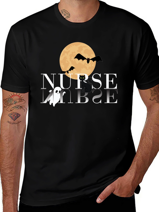 Camiseta Halloween Enfermera: Luna Murciélagos y Gato