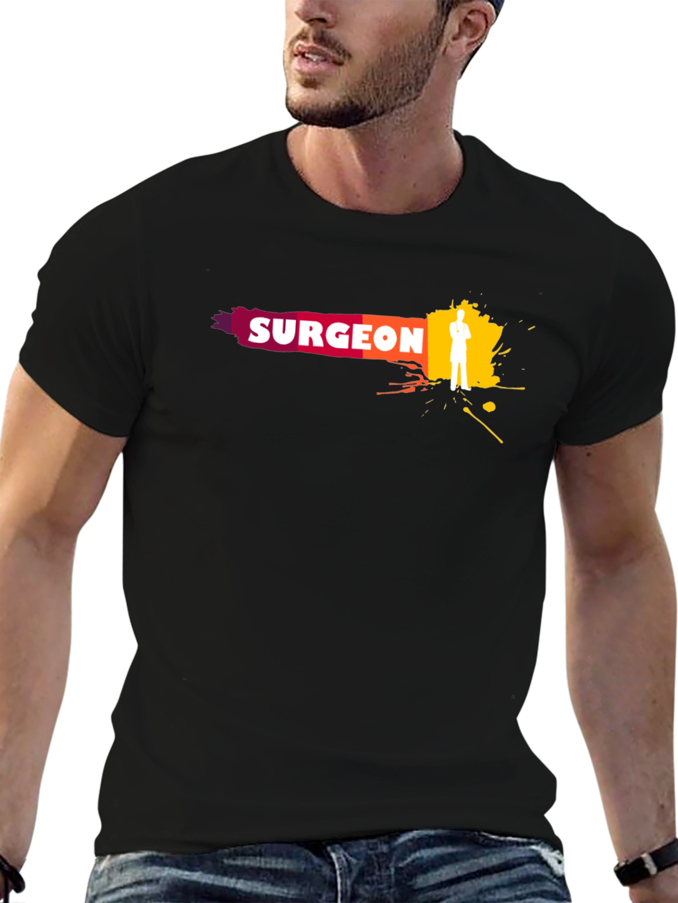 Camiseta Negra Surgeon - Diseño Médico Moderno
