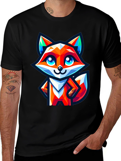 Camiseta Negra con Zorro Geométrico
