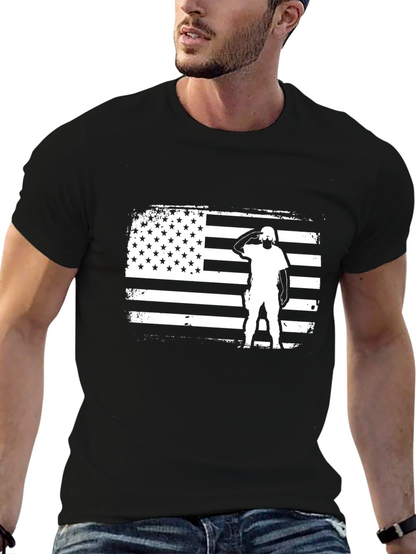 Camiseta Negra con Diseño de Bandera Americana Militar