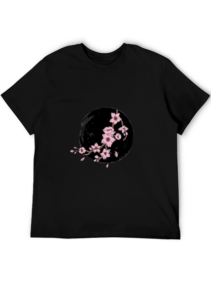 Camiseta Negra con Diseño Floral Japonés