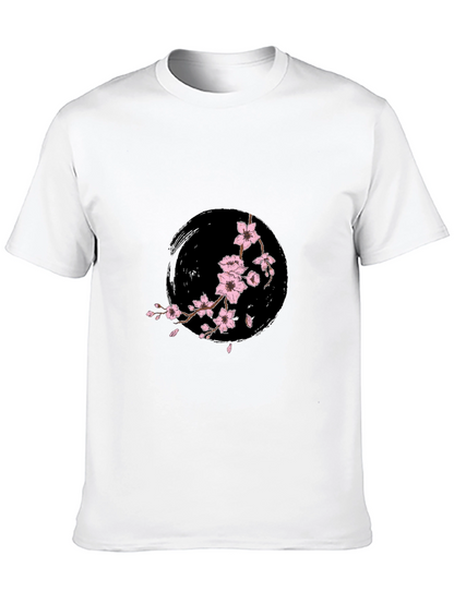 Camiseta Negra con Diseño Floral Japonés