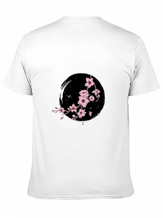 Camiseta Negra con Diseño Floral Japonés