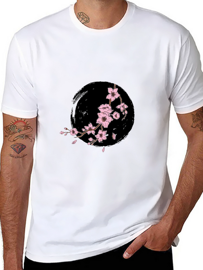 Camiseta Negra con Diseño Floral Japonés