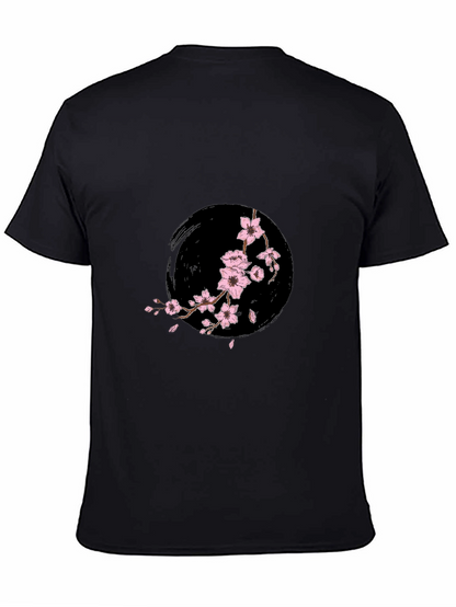 Camiseta Negra con Diseño Floral Japonés