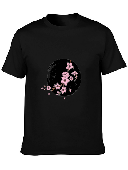 Camiseta Negra con Diseño Floral Japonés
