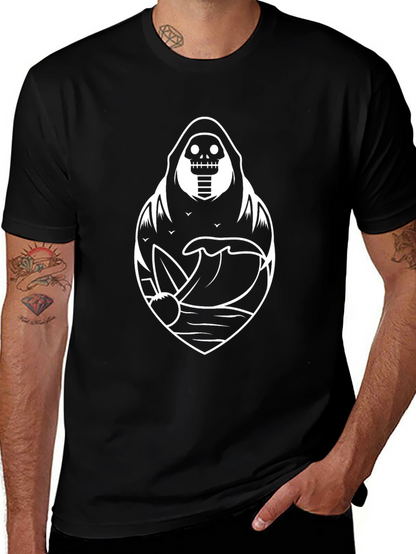 Camiseta Negra con Diseño Surfista Esqueleto