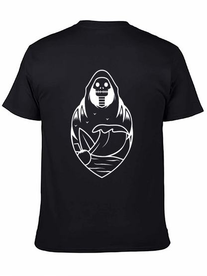 Camiseta Negra con Diseño Surfista Esqueleto