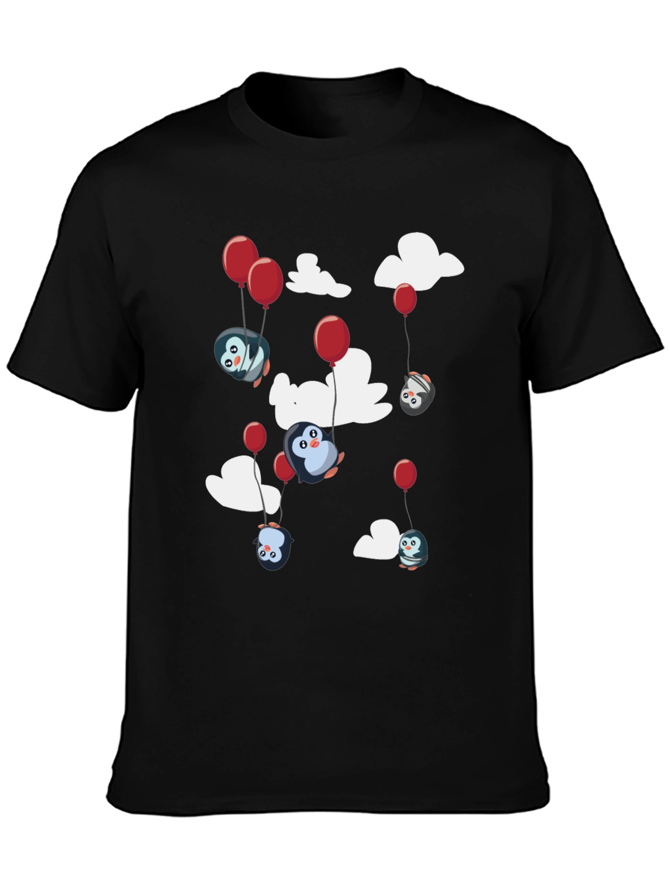 Camiseta Negra Estampada con Pingüinos Voladores