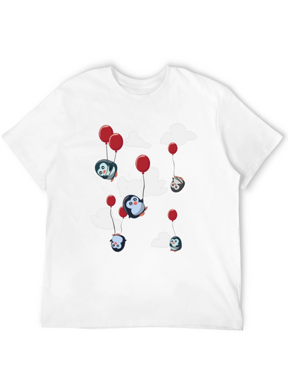 Camiseta Negra Estampada con Pingüinos Voladores