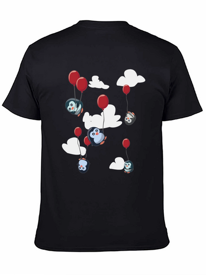 Camiseta Negra Estampada con Pingüinos Voladores
