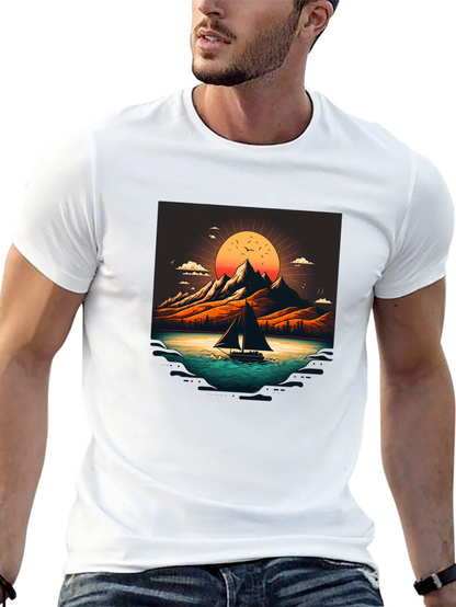 Camiseta Negra con Diseño de Paisaje Montañoso