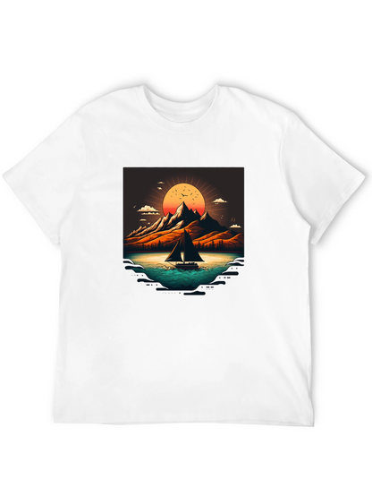 Camiseta Negra con Diseño de Paisaje Montañoso