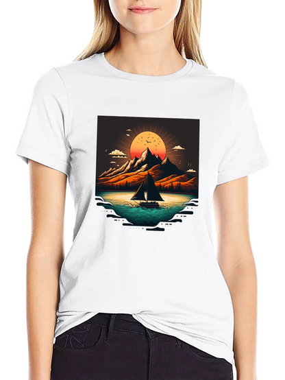Camiseta Negra con Diseño de Paisaje Montañoso