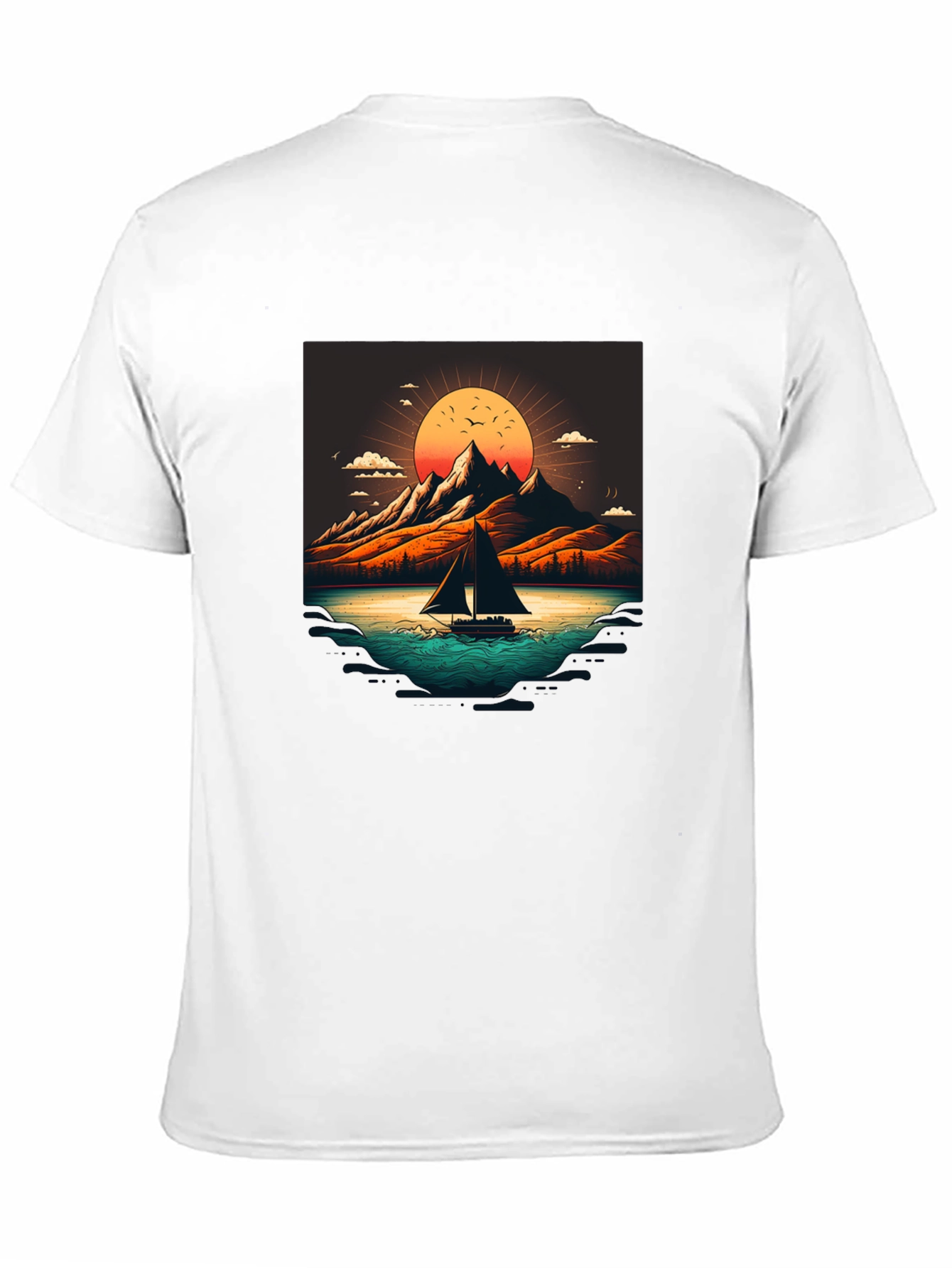 Camiseta Negra con Diseño de Paisaje Montañoso