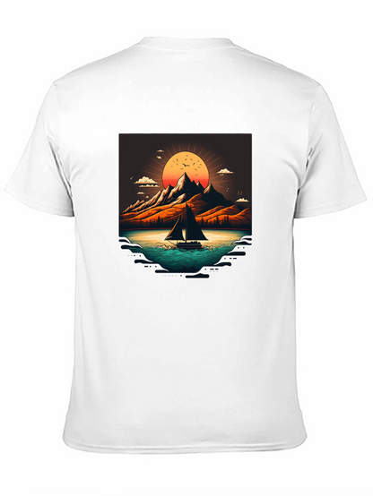 Camiseta Negra con Diseño de Paisaje Montañoso