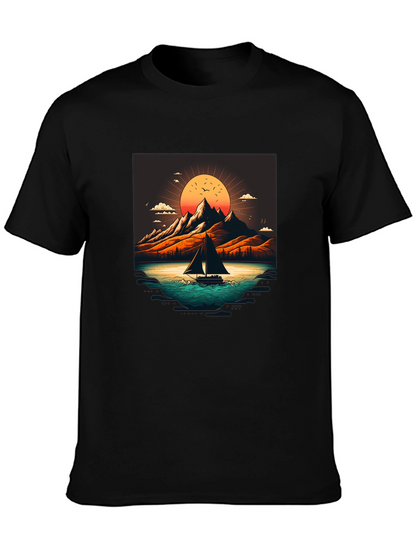 Camiseta Negra con Diseño de Paisaje Montañoso