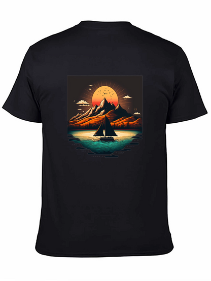 Camiseta Negra con Diseño de Paisaje Montañoso