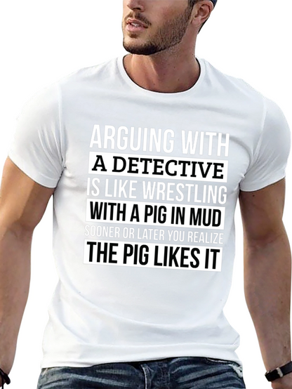 Camiseta Negra con Humor: Detective y el Cerdo