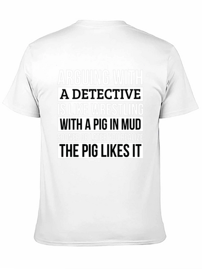 Camiseta Negra con Humor: Detective y el Cerdo