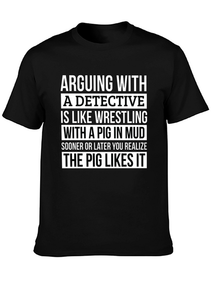 Camiseta Negra con Humor: Detective y el Cerdo